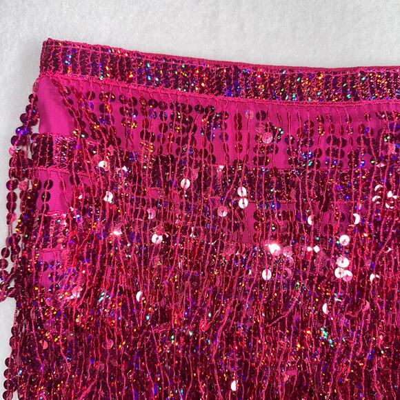 Sparkly Sequin Tassel Fringe Belt Hip Scarf Belly Dance Pink Wrap Costume Party - Picture 3 of 9